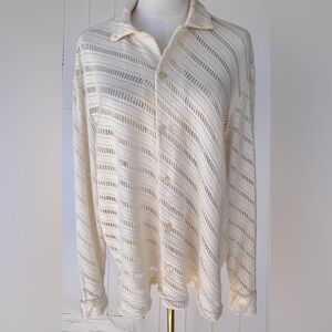 Zara Brand Women’s Open Knit Blouse Semi Sheer Long Sleeved Cream Size Large